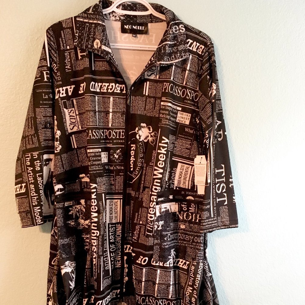 Trendy NWT Neo Noble Black White Newsprint Jacket